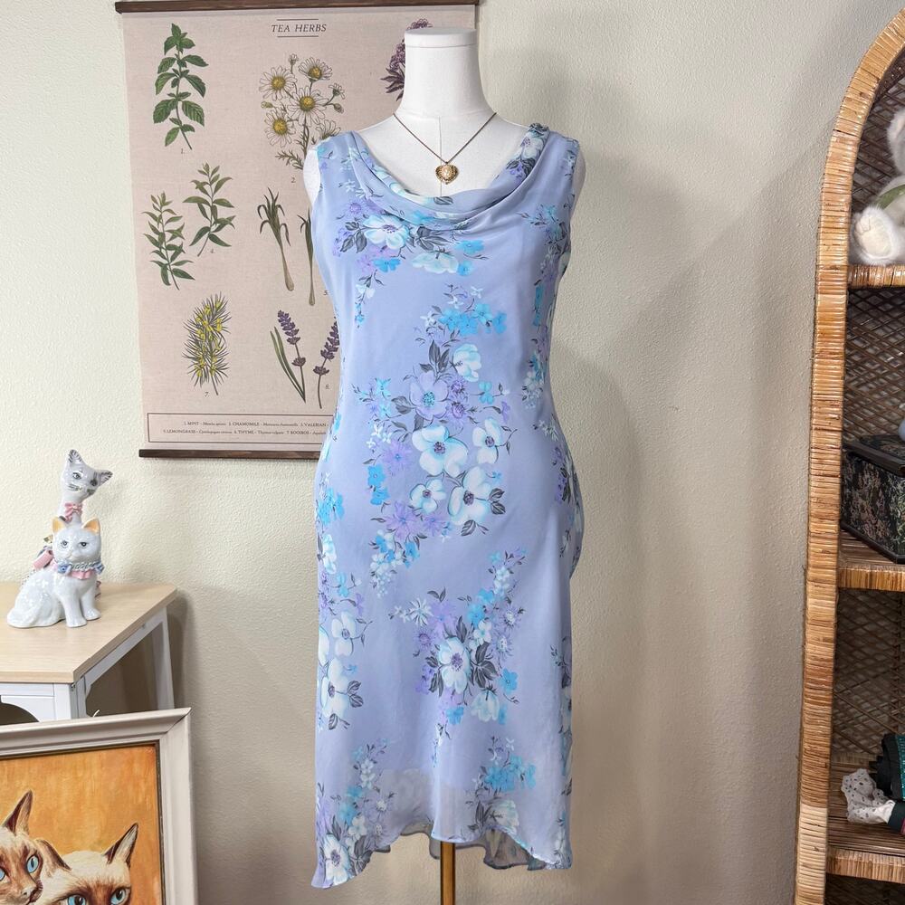 90s Y2k Floral Cowl Dress Romantic Fairy Garden Party Whimsy Wedding Guest L